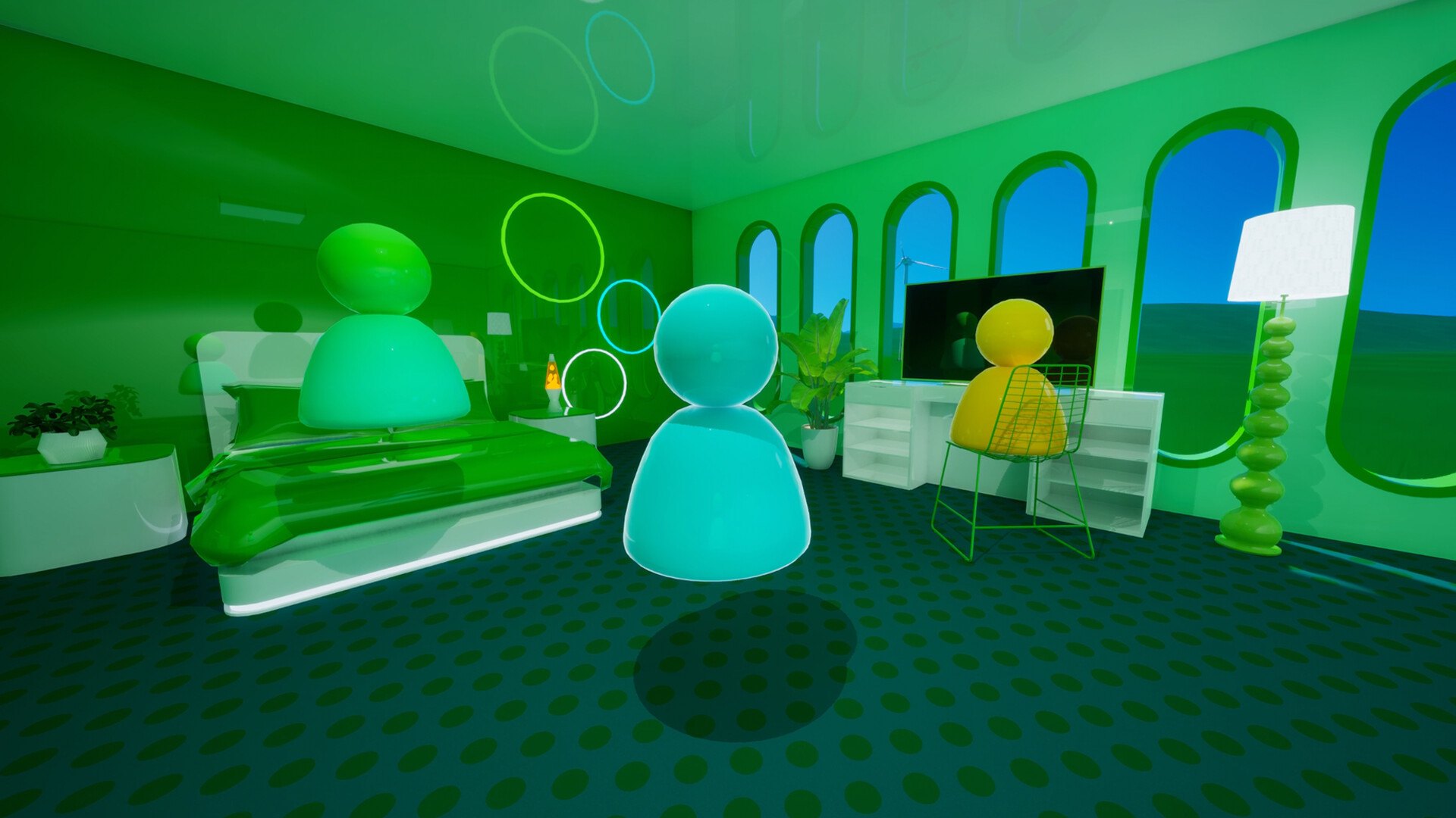 Two jelly characters in a decorated room, official screenshot